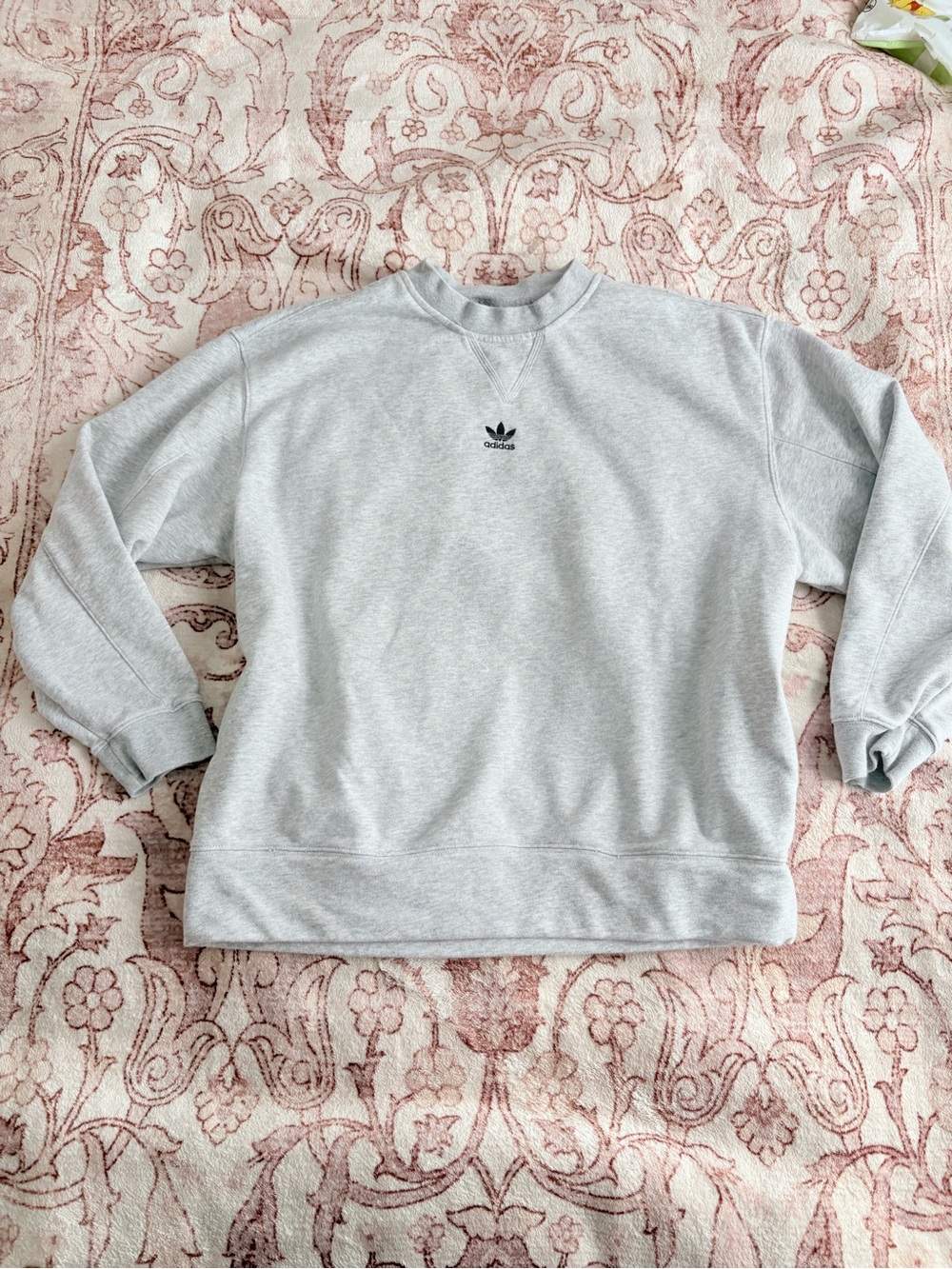 adidas Light Gray Crewneck Sweatshirt with Small Black Trefoil